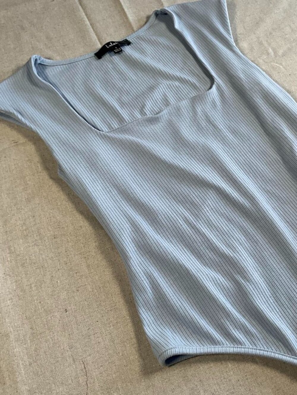 Womens Lulu's Baby Blue Ribbed Sleeveless Stretch Top Bodysuit (Small)